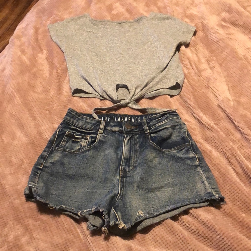 I’m selling a crop top size small and cotton on high waisted shorts (bundle).